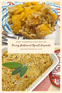 Savory casserole of cubed butternut squash, fresh sage, thyme, onion, and butter. Then its topped with a parmesan cheese and crushed cracker crumble