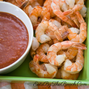 Plate of the old school classic-shrimp cocktail with homemade cocktail sauce