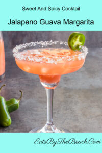 A sweet and spicy cocktail, this margarita is made with guava juice, citrus, and a jalapeno simple syrup. Finish with a salted rim and a slice of jalapeno, and you have a deliciously different margarita.