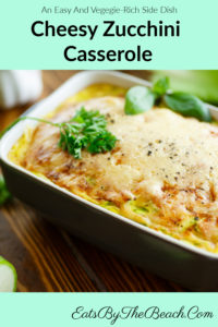 A serving of Cheesy Zucchini Casserole - shredded zucchini, eggs, sour cream, aromatics, rice, and four kinds of cheese. It's a great easy side dish, a light lunch, or a brunch dish.