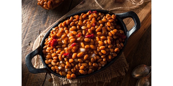Creamy beans cooked in brown sugar and bourbon. 