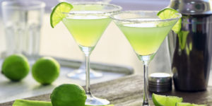 Glasses of Fresh Citrus Margaritas with tequila, fresh lime, fresh lemon, Grand Marnier, and agave syrup.